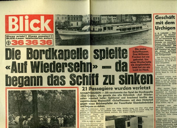 URh.MS Schaffhausen.1970.22. Mai.Die Bordkapelle spielte auf Wiedersehen.Blick